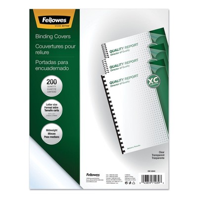 Fellowes 5204303 Unpunched Presentation Covers for Binding Systems (200/PK) New