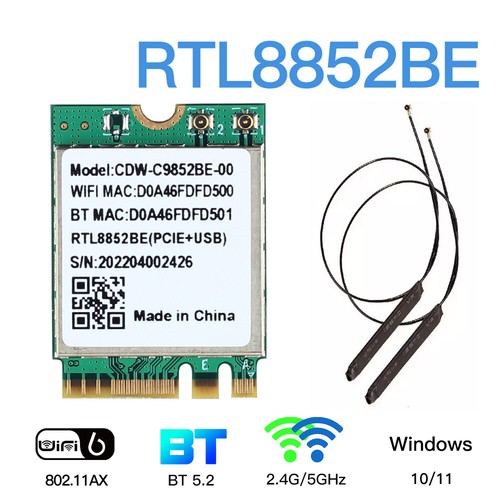 RTL8852BE WiFi 6 Card M.2 2230 Wireless Bluetooth 5.2 WiFi Adapter