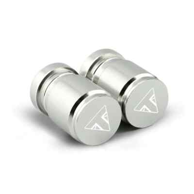 A PAIR OF TRIUMPH  MOTORCYCLE TYRE VALVE CAPS (COLOUR SILVER)  .CLASS ITEM.TS-56