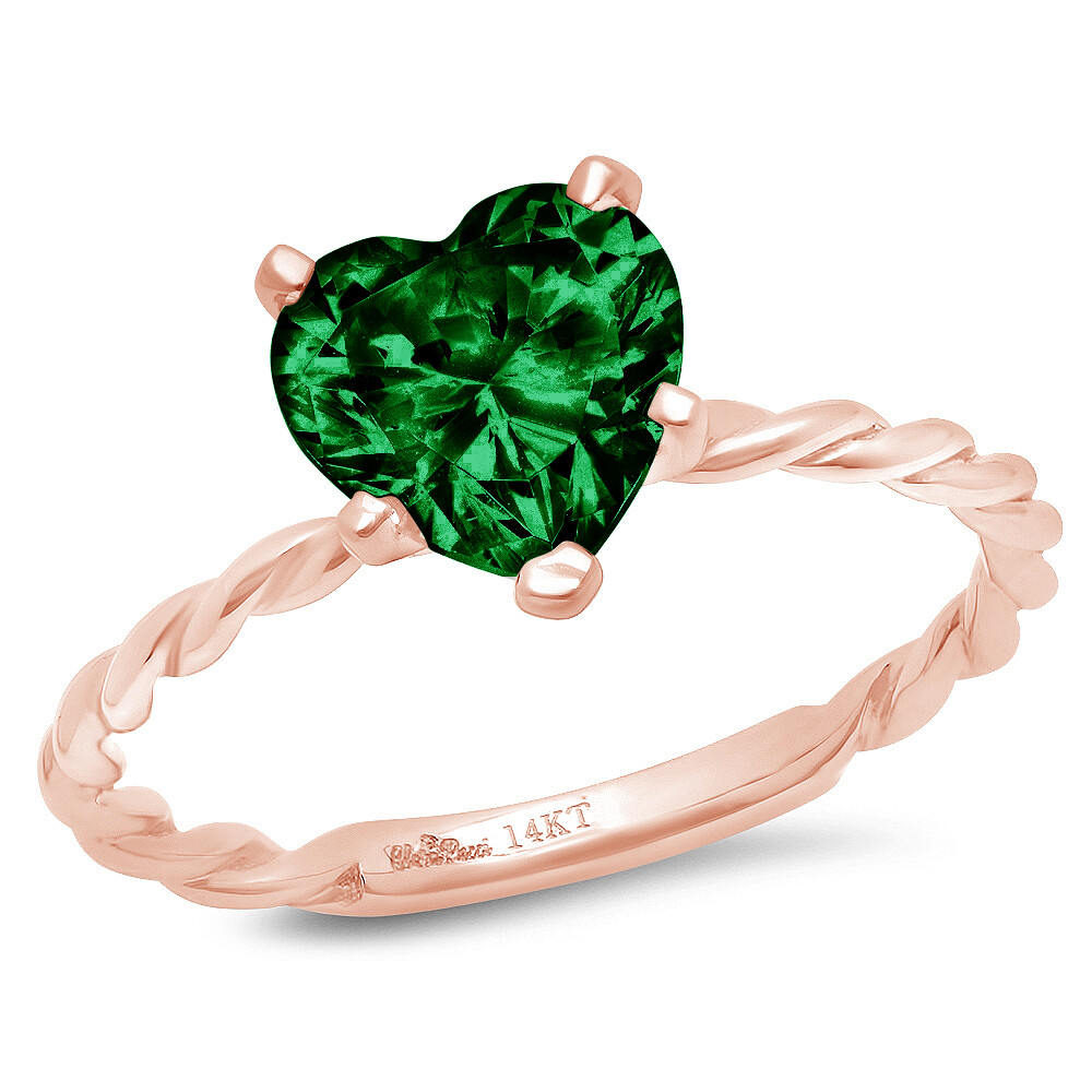 Pre-owned Pucci 2 Heart Rope Knot Simulated Emerald Wedding Bridal Promise Ring 14k Rose Gold In Green