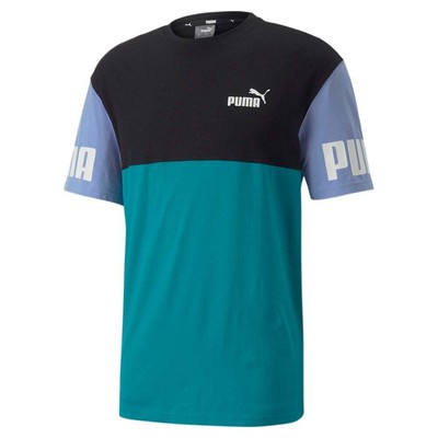 

Puma Power Colorblock Crew Neck Short Sleeve TShirt Mens Blue Athletic Casual To, Синий, Puma Power Colorblock Crew Neck Short Sleeve TShirt