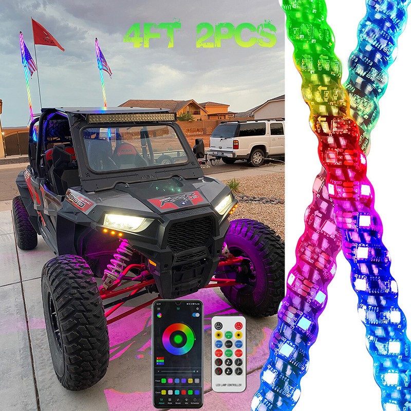 For Polaris RZR XP 1000 900 800 2X 4FT RGB LED Whip Lights
