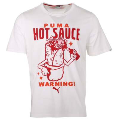 

Puma Hot Sauce Graphic Crew Neck Футболка с коротким рукавом Мужские белые повседневные топы 532, Белый, Puma Hot Sauce Graphic Crew Neck Short Sleeve T-Shirt