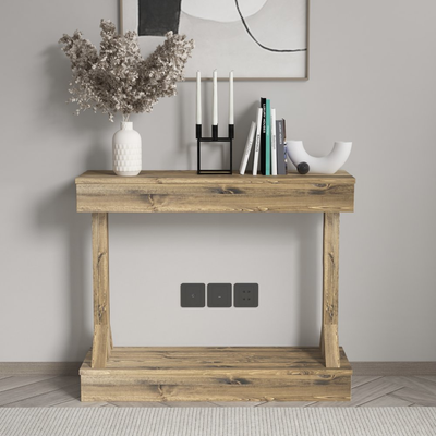 Rustic farmhouse console table solid wood shelf sofa accent entryway hall brown deals