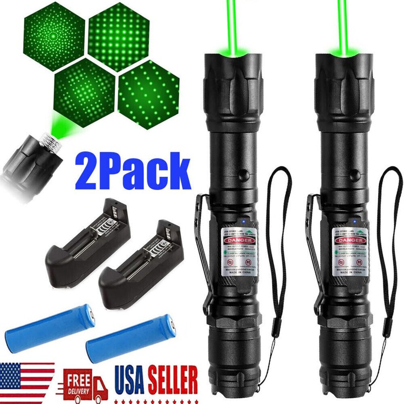 2PCS 6000Mile Green Laser Pointer Flashlight Visible Beam Light +