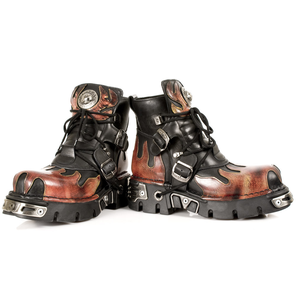 Pre-owned New Rock Rock M.288 S1 Fire,black - Boots, Metallic, Unisex In Gray