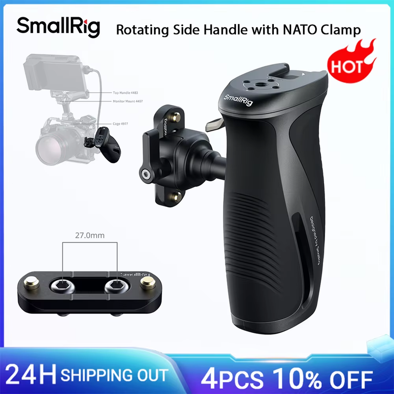 Rotating NATO Side Handle w NATO Clamp, 360° Adjustment Handgrip for DLSR Camera