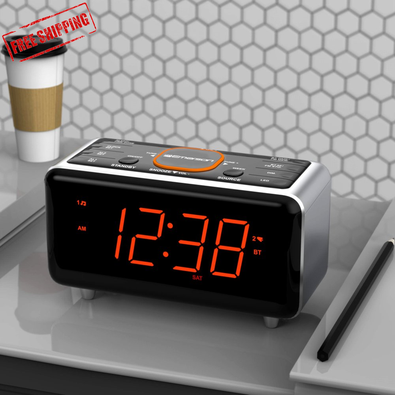 Emerson Radio Smartset Alarm Clock Radio with Bluetooth Spea