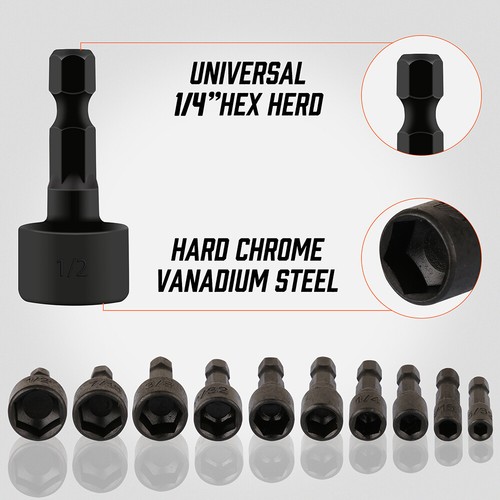 22PCS Power Nut Driver Bit Set Quick Change MM & SAE Impact 1/4" Hex Shank