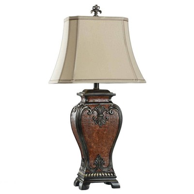 Stylecraft Table Lamp W/ Cream Fabric Shade 34''X16'' Faux Crocodile Hide In Gold