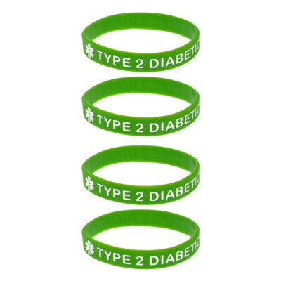 4x Adult Type 2 Diabetes Medical Insulin Alert ID Silicone Bracelets Wristbands