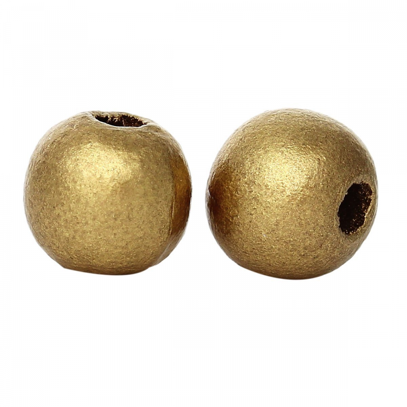 500 Metallic Gold Wood Beads Bulk 10mm Round Bead with 3.5mm Large Hole