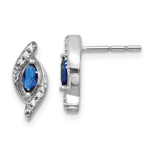 Pre-owned Goldia 14k White Gold Diamond & Sapphire Post Earrings