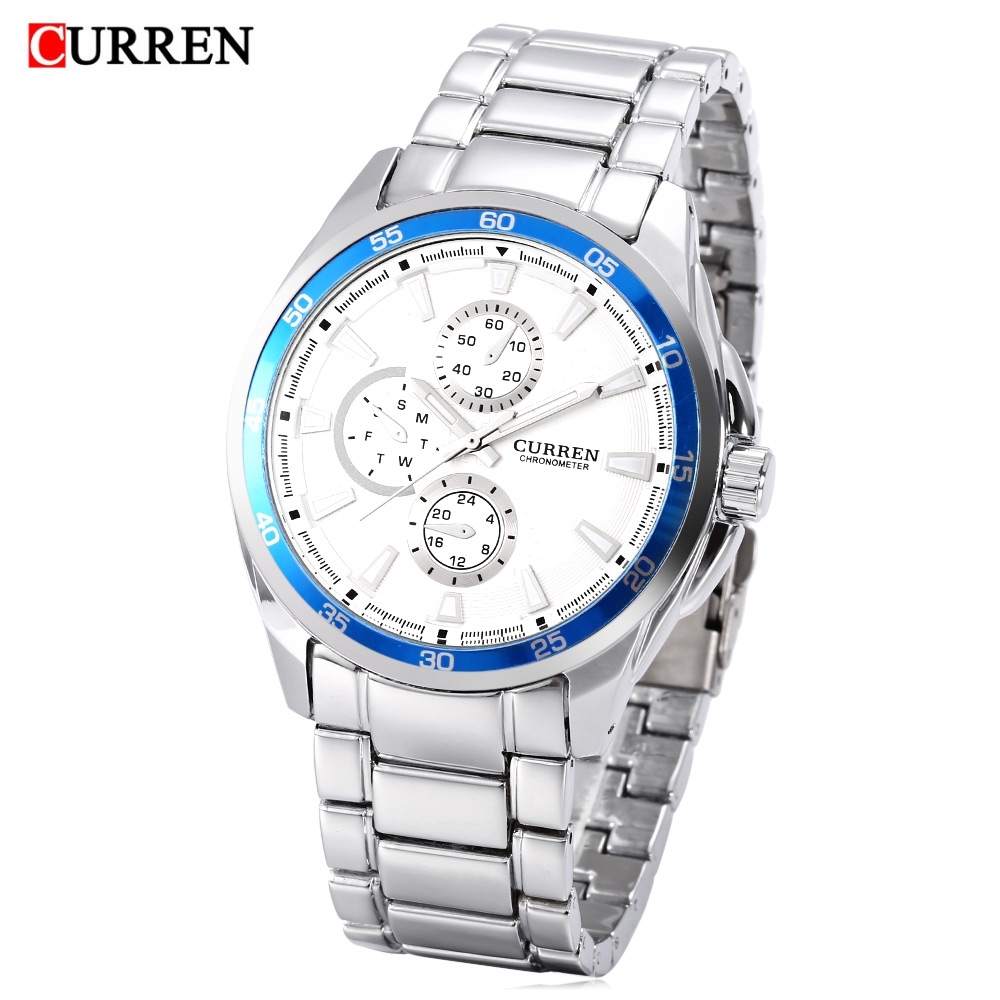 Orologio Polso Curren 8076 Uomo Analogico Quarzo Moderno Silver Quad Bianco lac