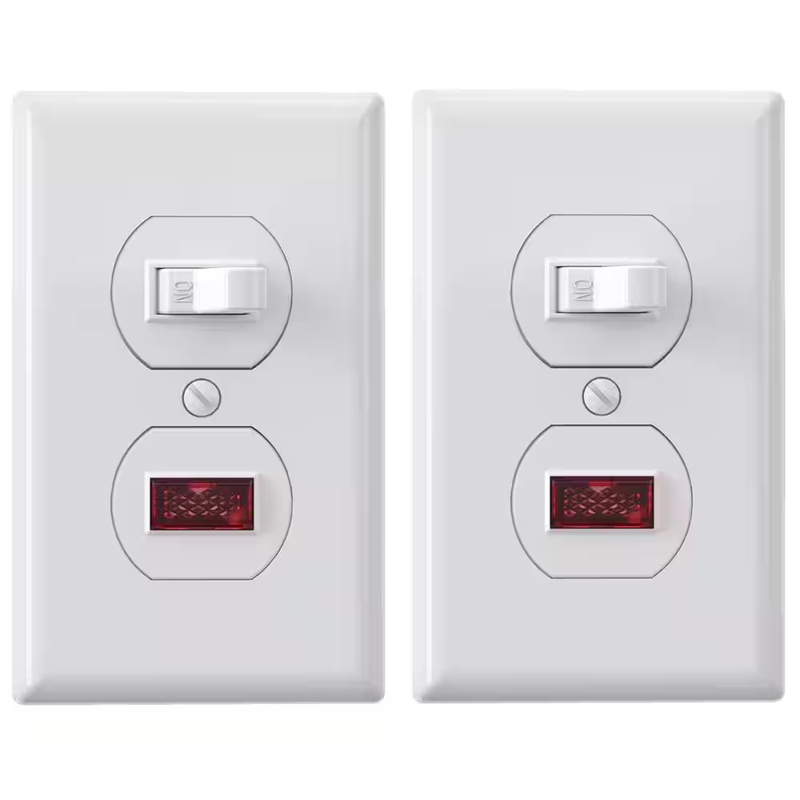 15 Amp Single Pole Toggle Switch with Pilot Light Wall Plate White (2-Pack)