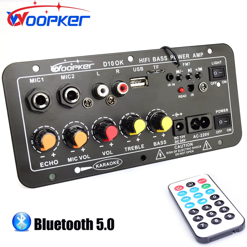 Amplifier Board Bluetooth AUX TF Card USB 30-120W for 8-12inch Speaker 110V 220V