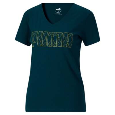 

Женская синяя спортивная футболка Puma Deco Glam Fill с круглым вырезом и короткими рукавами, Синий