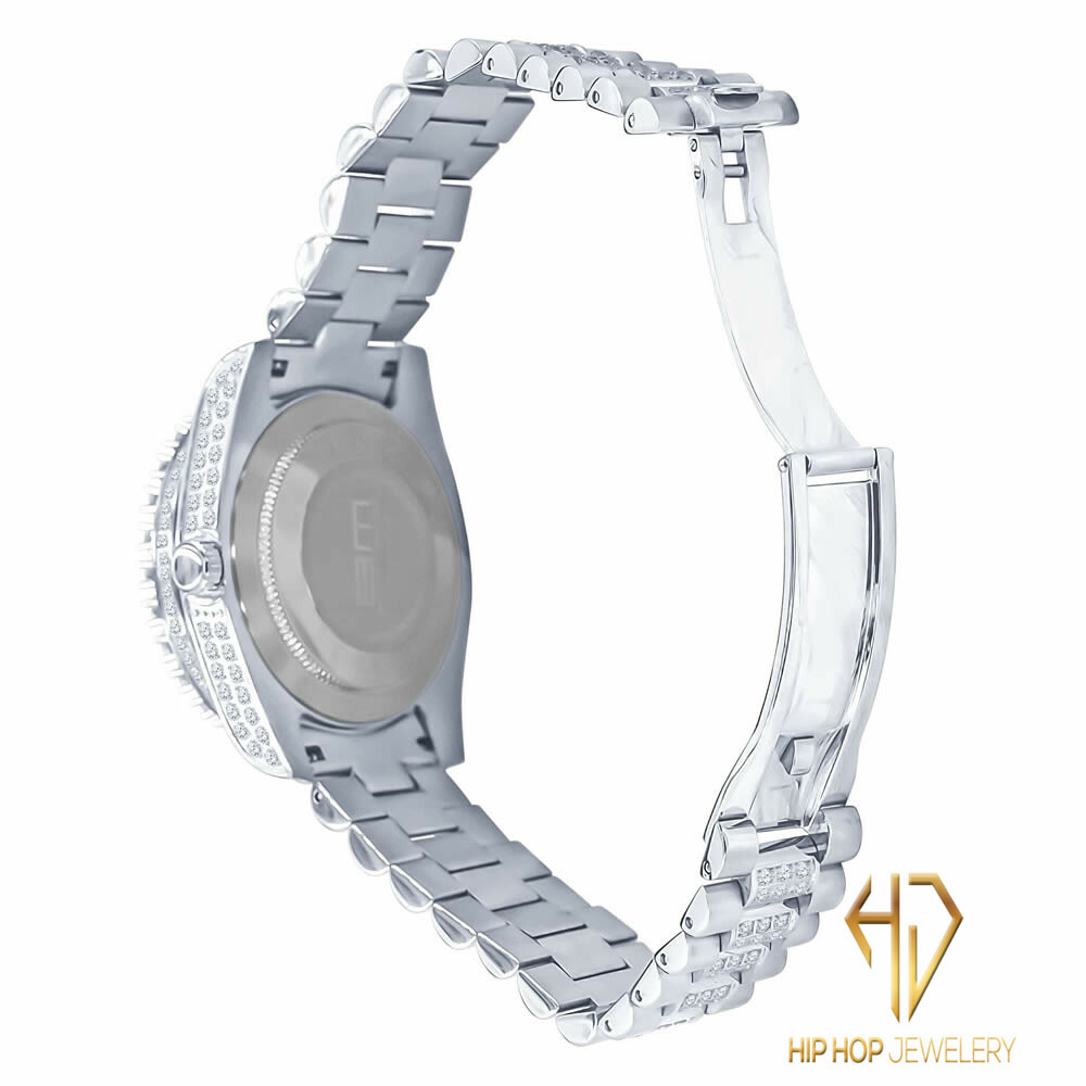 Pre-owned Bling Master 18k White Gold Tone Stainless Steel Simulated Diamonds Presidential Watch 41mm