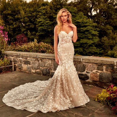 Wedding Dresses 3D Floral Appliques Bride Mermaid Bridal Gown Vestidos De Lace