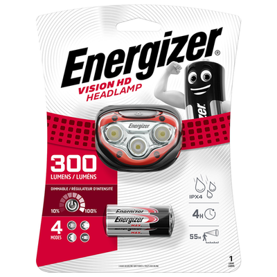 Energizer Head Torch Vision HD LED Headlight Headlamp 300 Lumens inc Batteries
