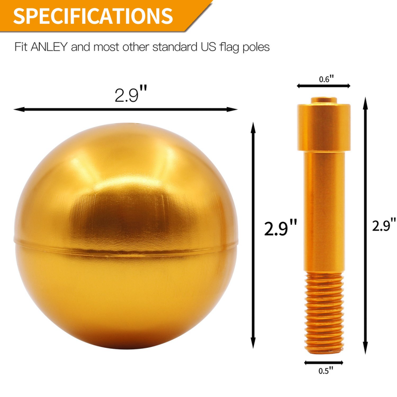 Anley Authentic Flagpole Ball Top Ornament Replacement - Gold Anodized Aluminum