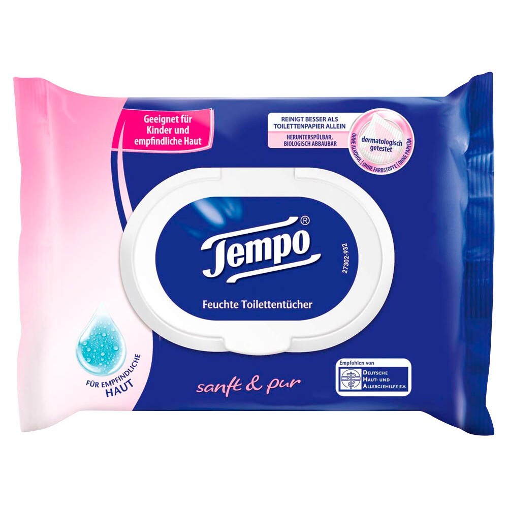 84 Tücher feuchtes Toiletten Klo Papier Tempo sanft und pur mild ph-neutral