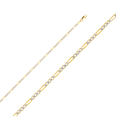Pre-owned Wellingsale 14k Yellow Gold 2.5mm Figaro 3+1 Pave Hollow Chain Necklace