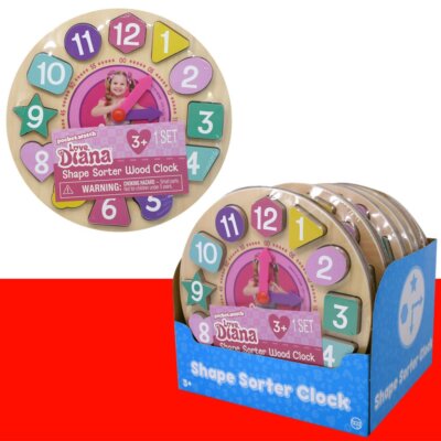 Love Diana Shape Sorter Wood Clock - Wooden Shape Sorting Kids Learning Clock