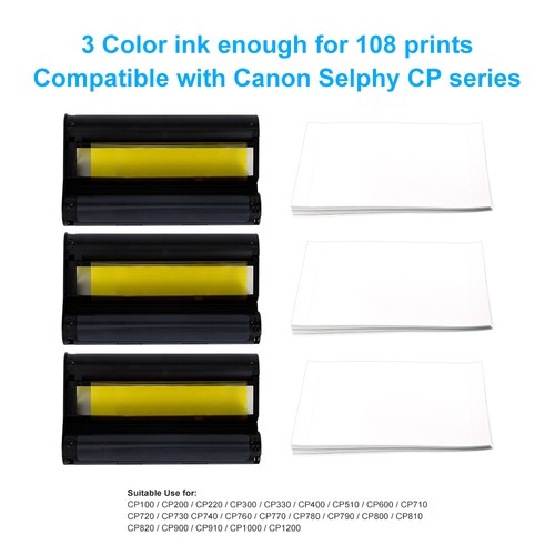 Canon KP-108IN Color Ink Paper Set 4x6 for Canon Selphy CP1300 1200 910 Lot