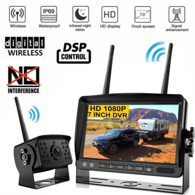 Digital Wireless 7'' Quad DVR Monitor 1080P Backup Camera Semi Truck Trailer Bus