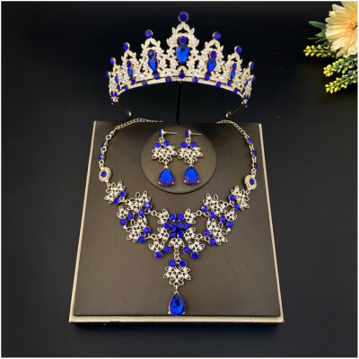 Elegant Tiara Earrings Necklace Wedding Crown Set For Women Wedding Bridal
