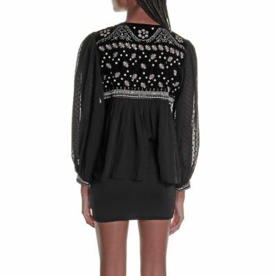 Pre-owned Lerouge Puff Sleeve Embroidered Crop Jacket In Black