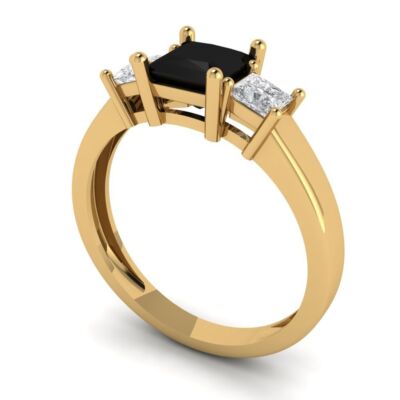 Pre-owned Pucci 0.9 Princess 3 Stone Natural Onyx Modern Statement Ring Solid 14k Yellow Gold