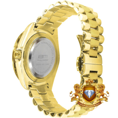 Pre-owned Usdiamondking Mens Stainless Steel Solitaire 18k Yellow Gold Tone Simulated Diamond 41mm Watch