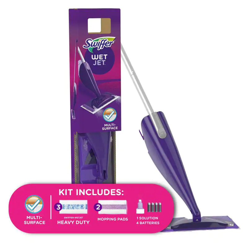 Swiffer WetJet Mop Starter Kit (1 Mop, 5 Pads, 1 Floor Cleaning Solution) NEW