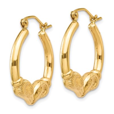 Pre-owned Superdealsforeverything Real 14kt Yellow Gold Polished Ram Hoop Earrings