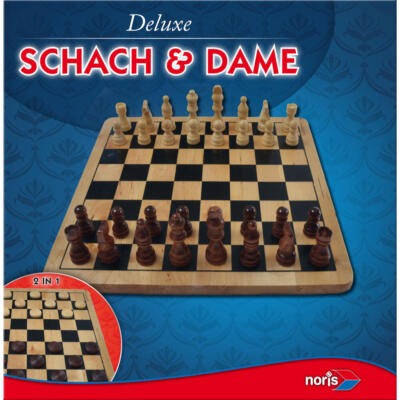 Noris Deluxe Holz Set Schach und Dame Strategiespiel Brettspiel Spielesammlung