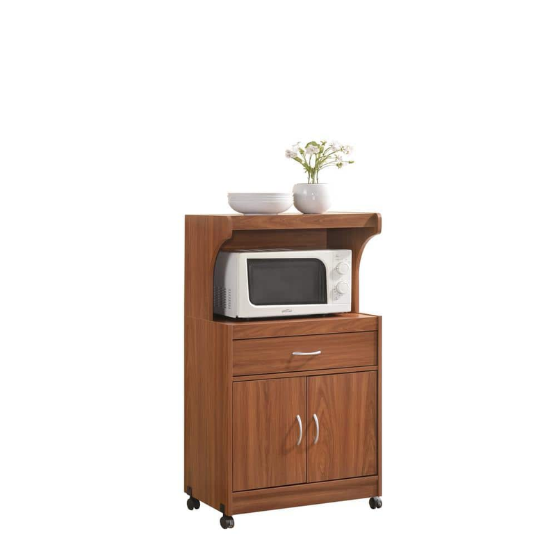 Hodedah Microwave Cart with One Drawer Two Doors and Shelf Storage Cherry New