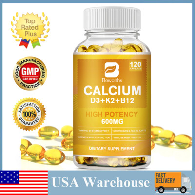 Vitamin K2 (MK7) 100mcg with D3 5000 IU & Calcium 600mg Supplement Immune Health