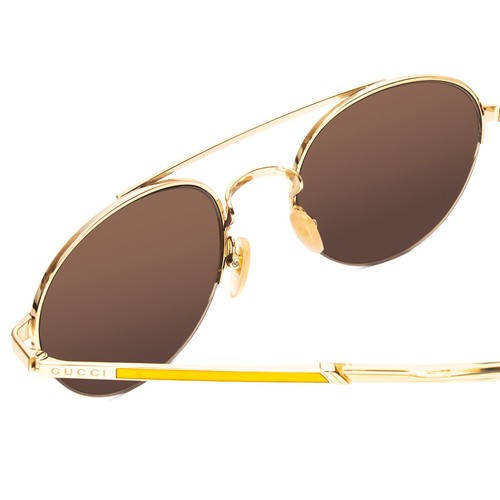Pre-owned Gucci Gg0984s-002 Unisex Pilot Designer Sunglasses In Gold & Yellow/brown 53mm In Multicolor