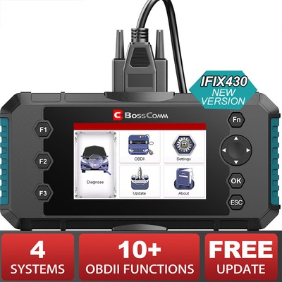2024 BossComm IFIX430 12V Car OBD2 Scanner ABS SRS Engine System Diagnostic Tool