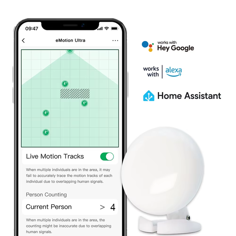 LinknLink eMotion Ultra 60GHz mmWave Radar WiFi Smart Presence Sensor,IR,Brightn