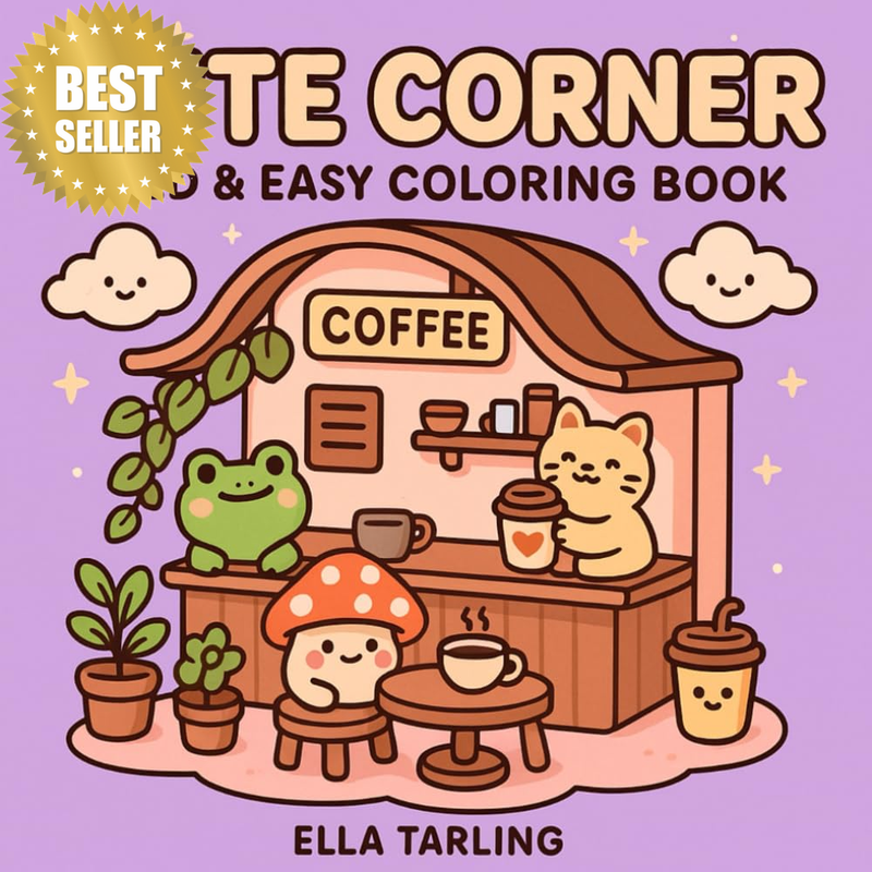 Cute Corner – Cozy Hygge-Inspired Bold & Easy Coloring Book for Kids & Adults