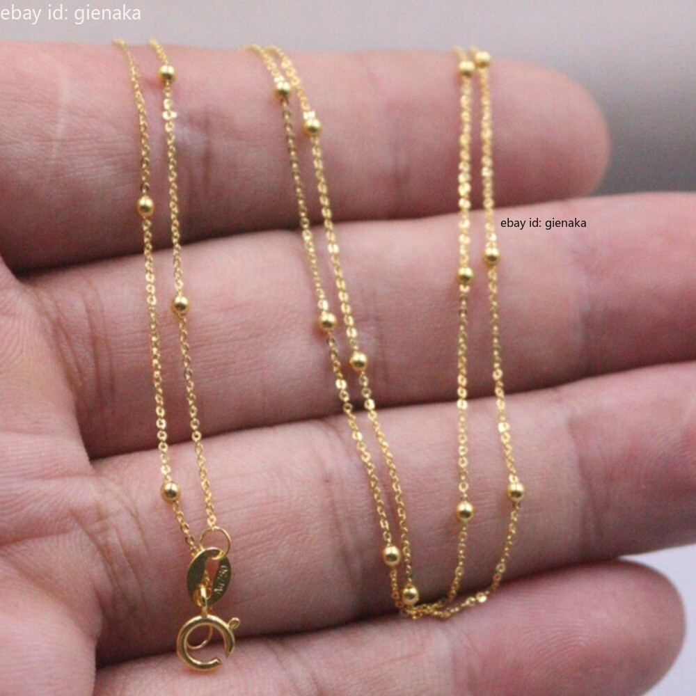 Solid 18K Yellow Gold Pure Au750 Beads Full Star Chain Link