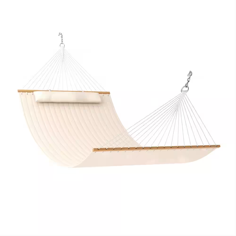 Double Cotton Rope Hammock Quilted Polyester 78x55in Outdoor Spreader Bar 450 lb
