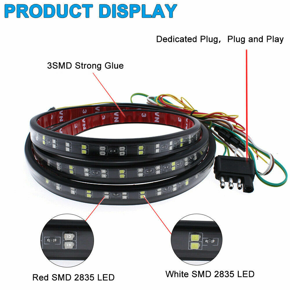 60" Double Row LED Truck Tailgate Light Bar Strip Red White Reverse Stop Brake