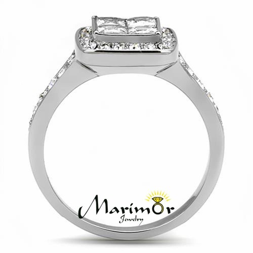 Women's 1.06 Ct Princess & Round Cut CZ Stainless Steel Engagement Ring Sz 5-10