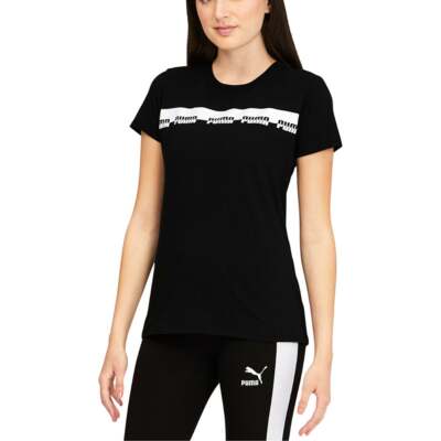 

Футболка Puma Script с круглым вырезом и короткими рукавами, женские черные повседневные топы 58855801, Черный