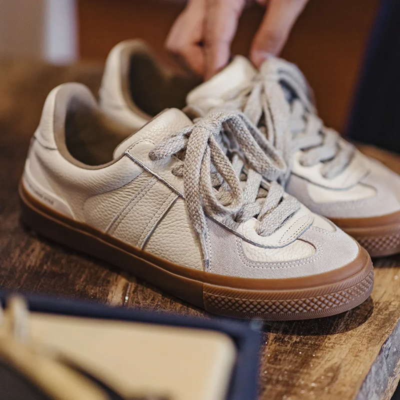 Full Grain Genuine Leather Comfortable Training Shoes Men Daily Low Top Sneakers