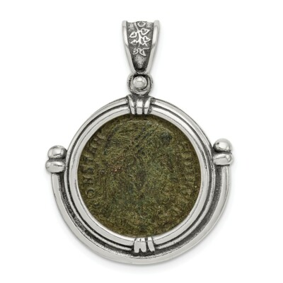 .925 Sterling Silver Antiqued Constantine Coin Reversible Pendant Ancient Coin